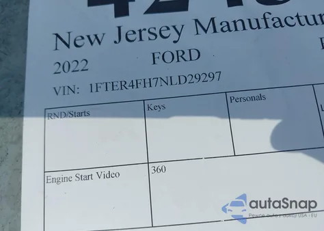 2022 Ford Ranger Lariat из США, поврежденный, VIN 1FTER4FH7NLD29297